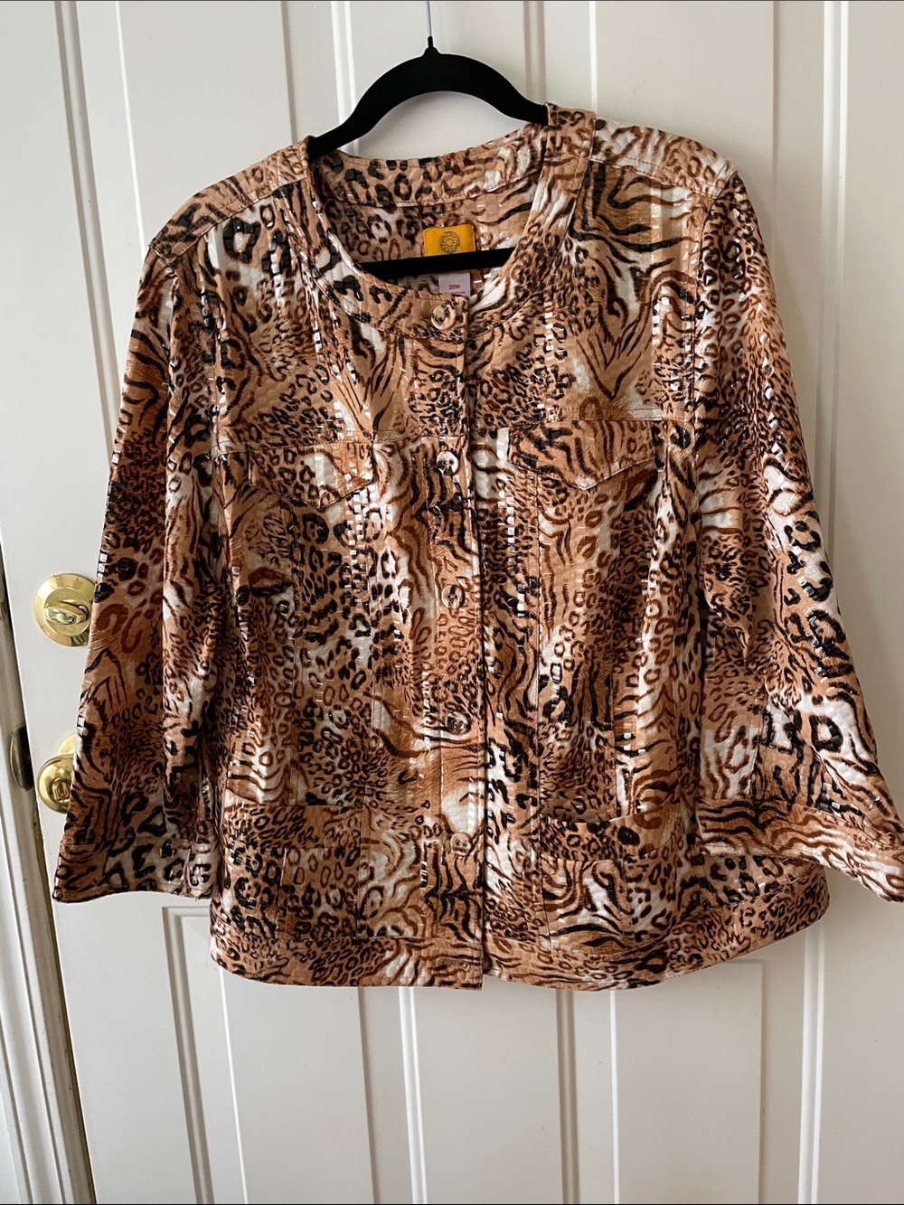 Ruby Rd. Animal-Print Button Down Shirt Jacket - Brown/Tan/Black Size 20 W